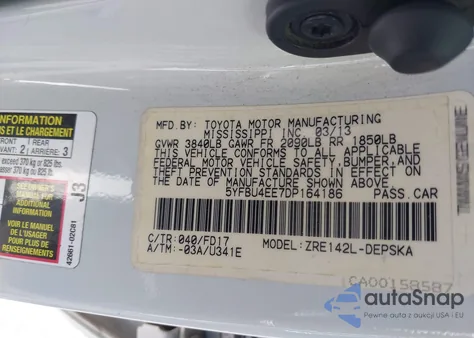 2013 Toyota Corolla S from USA, damaged, VIN 5YFBU4EE7DP164186